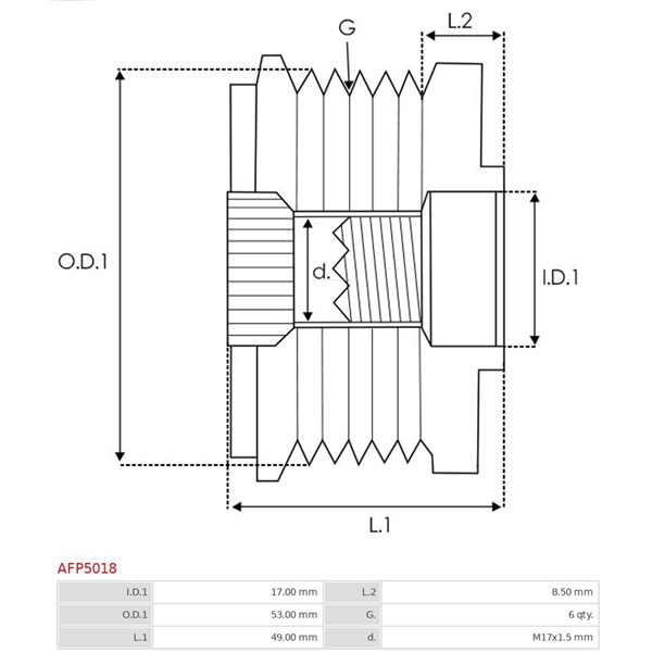 Frihjulskoppling, generator As-pl AFP5018 AS-PL