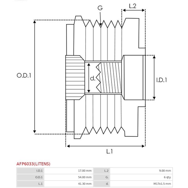 Frihjulskoppling, generator As-pl AFP6033(LITENS) AS-PL