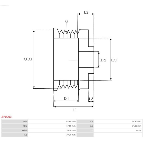 Remskiva, generator As-pl AP0003 AS-PL