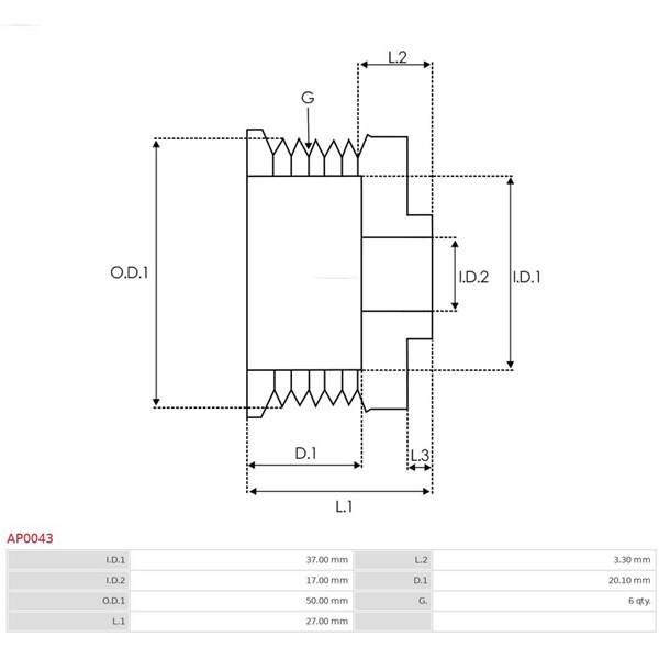 Remskiva, generator As-pl AP0043 AS-PL