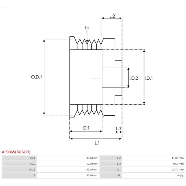 Remskiva, generator As-pl AP0065(BOSCH) AS-PL