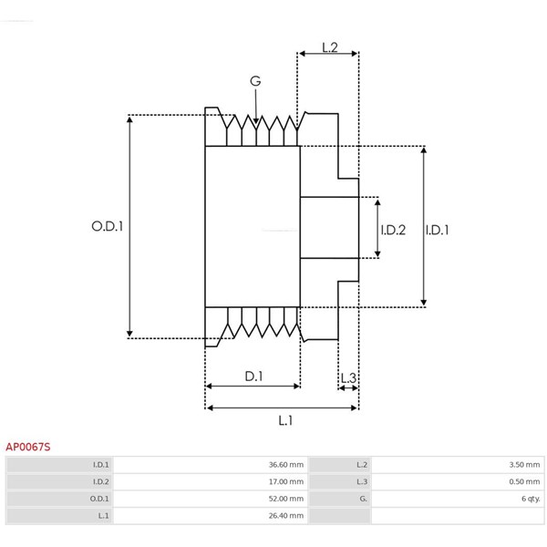 Remskiva, generator As-pl AP0067S AS-PL