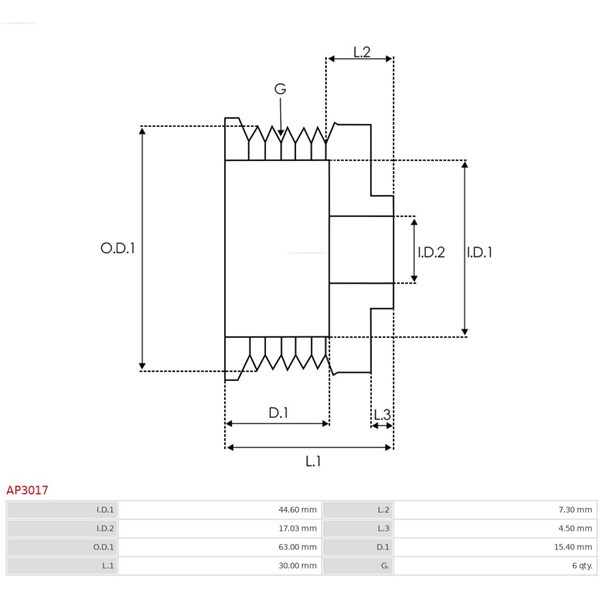 Remskiva, generator As-pl AP3017 AS-PL