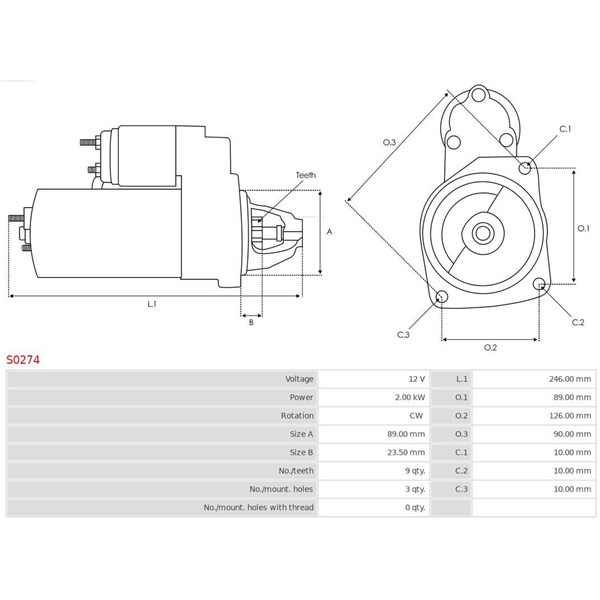 Startmotor 12V As-pl S0274 AS-PL Startmotor 12V As-pl S0274 AS-PL