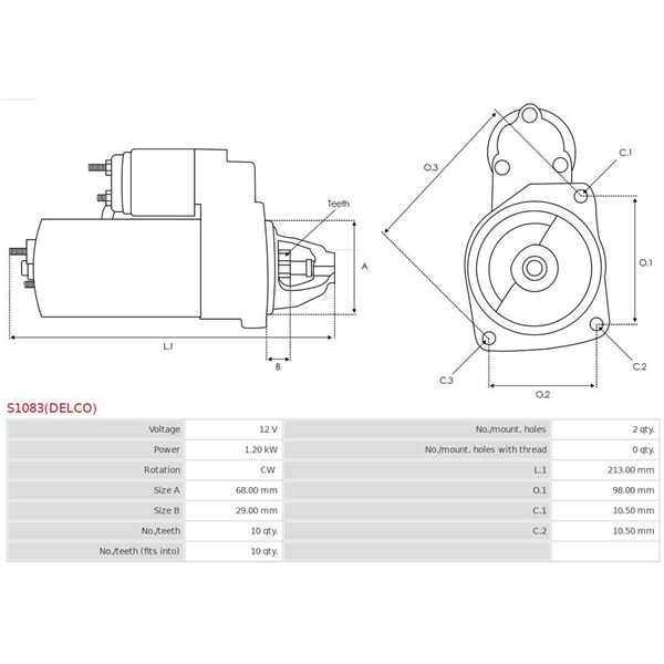Startmotor 12V As-pl S1083(DELCO) AS-PL