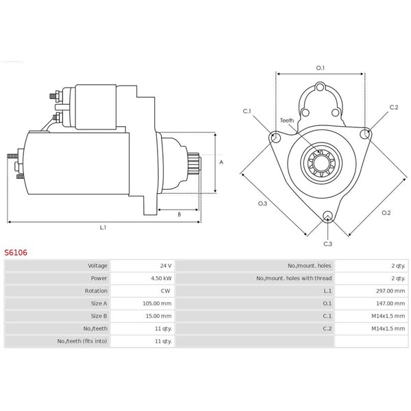 Startmotor 24V As-pl S6106 AS-PL Startmotor 24V As-pl S6106 AS-PL