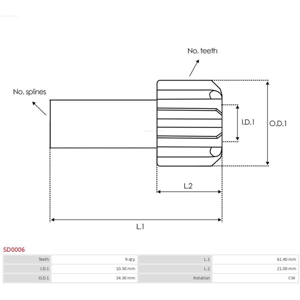 Frihjulsväxel, startmotor As-pl SD0006 AS-PL Frihjulsväxel, startmotor As-pl SD0006 AS-PL
