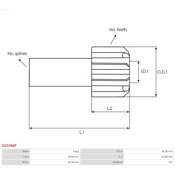 Frihjulsväxel, startmotor As-pl SD0396P AS-PL Frihjulsväxel, startmotor As-pl SD0396P AS-PL