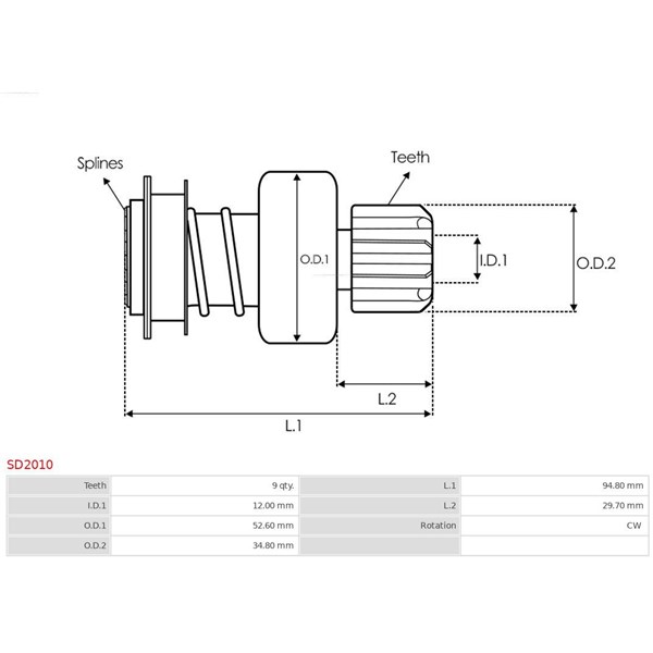 Frihjulsväxel, startmotor As-pl SD2010 AS-PL