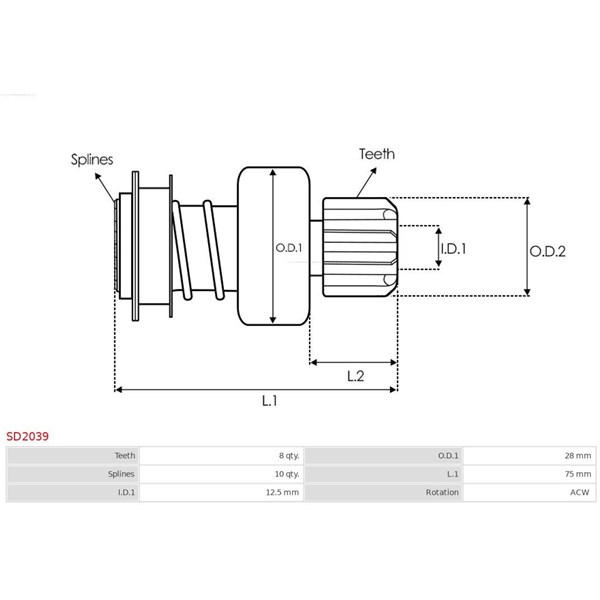 Frihjulsväxel, startmotor As-pl SD2039 AS-PL