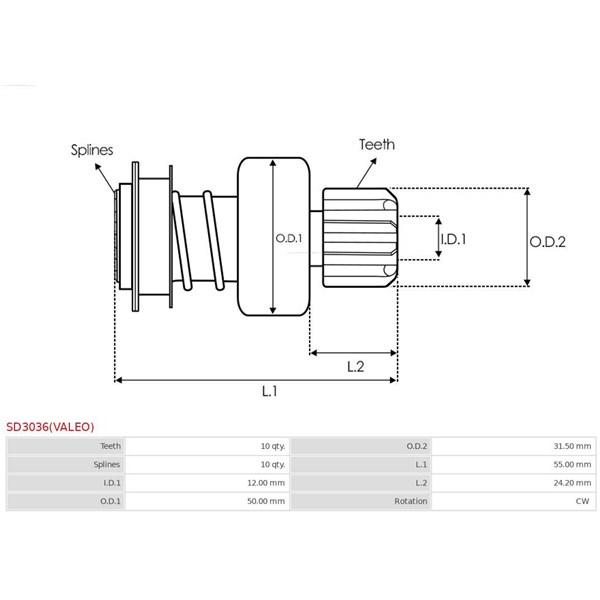 Frihjulsväxel, startmotor As-pl SD3036(VALEO) AS-PL