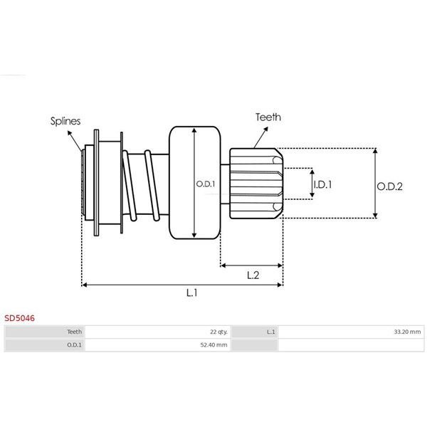 Frihjulsväxel, startmotor As-pl SD5046 AS-PL