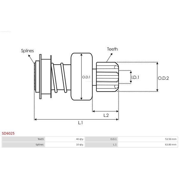 Frihjulsväxel, startmotor As-pl SD6025 AS-PL