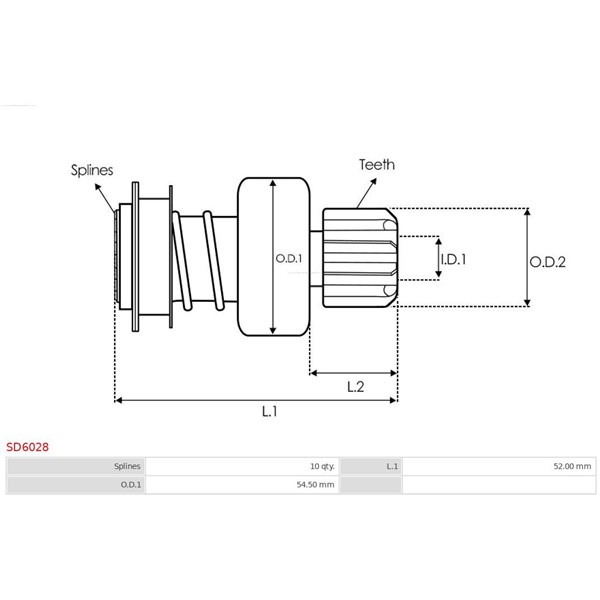 Frihjulsväxel, startmotor As-pl SD6028 AS-PL