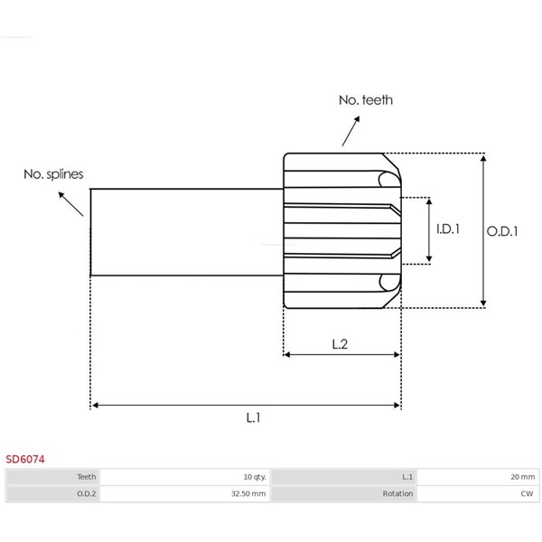 Frihjulsväxel, startmotor As-pl SD6074 AS-PL