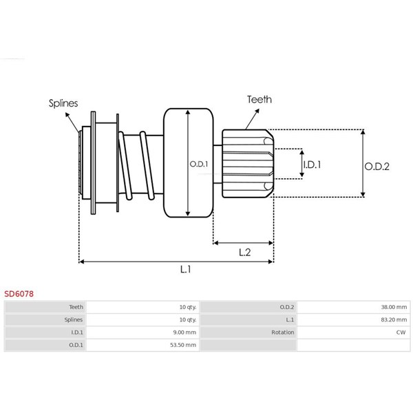 Frihjulsväxel, startmotor As-pl SD6078 AS-PL