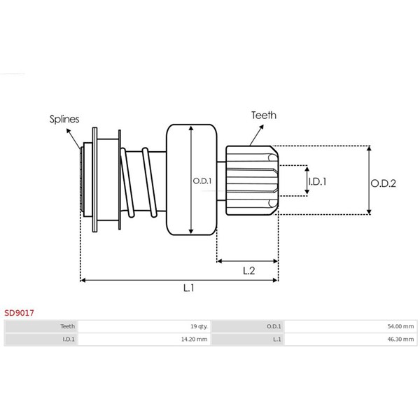 Frihjulsväxel, startmotor As-pl SD9017 AS-PL