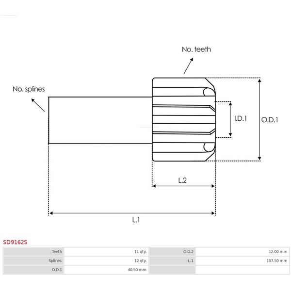 Frihjulsväxel, startmotor As-pl SD9162S AS-PL