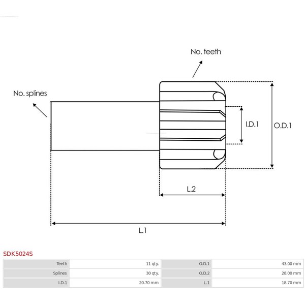 Frihjulsväxel, startmotor As-pl SDK5024S AS-PL Frihjulsväxel, startmotor As-pl SDK5024S AS-PL