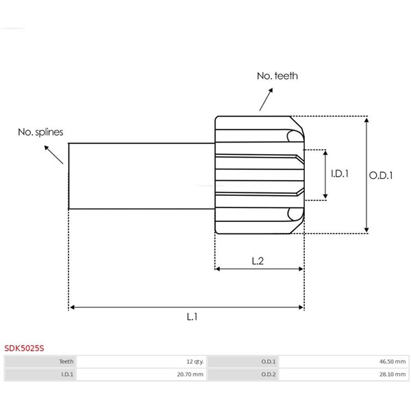 Frihjulsväxel, startmotor As-pl SDK5025S AS-PL Frihjulsväxel, startmotor As-pl SDK5025S AS-PL