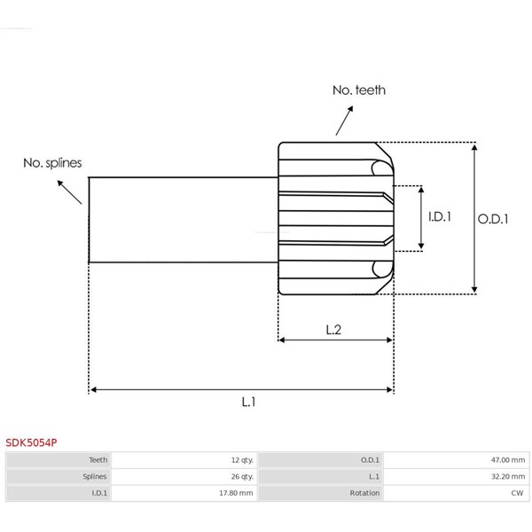 Frihjulsväxel, startmotor As-pl SDK5054P AS-PL Frihjulsväxel, startmotor As-pl SDK5054P AS-PL
