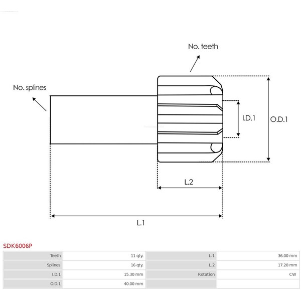 Frihjulsväxel, startmotor As-pl SDK6006P AS-PL