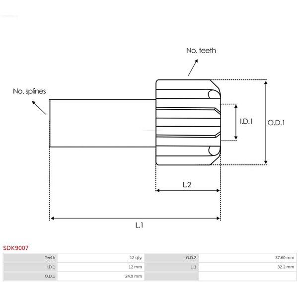 Frihjulsväxel, startmotor As-pl SDK9007 AS-PL