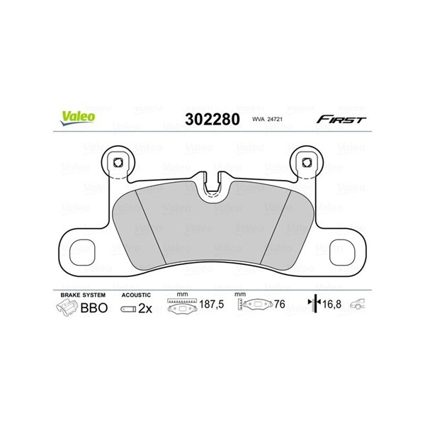 Bromsbeläggsats, Bakaxel Valeo 302280 VALEO