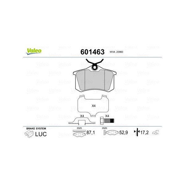 Bromsbeläggsats, Bakaxel Valeo 601463 VALEO Bromsbeläggsats, Bakaxel Valeo 601463 VALEO