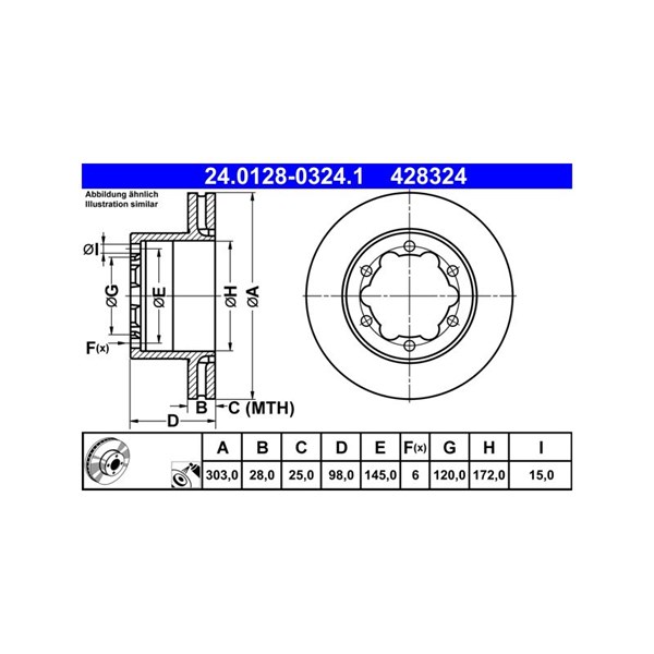Bromsskiva Ventilerad, Bakaxel Ate 24.0128-0324.1 ATE Bromsskiva Ventilerad, Bakaxel Ate 24.0128-0324.1 ATE