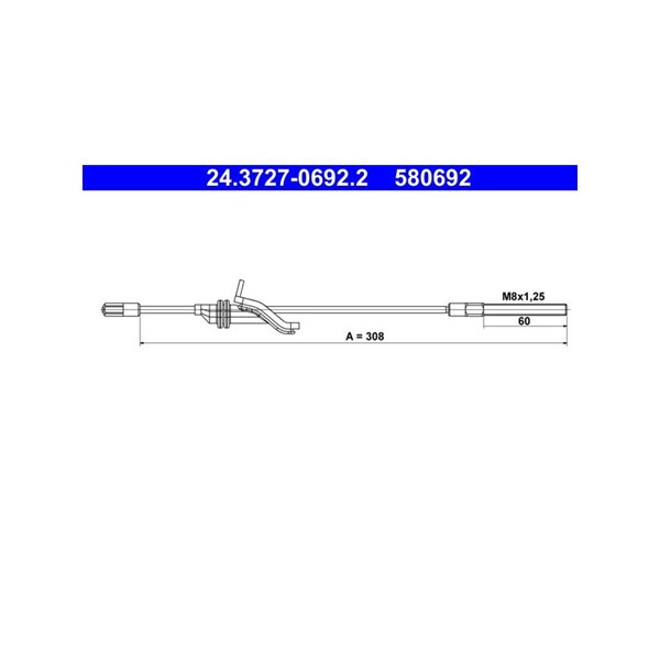 Vajer, parkeringsbroms, Fram Ate 24.3727-0692.2 ATE