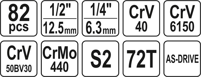Hylsnyckelsats 82pcs 1/2", L, Universal Yato YT-12691 Yato