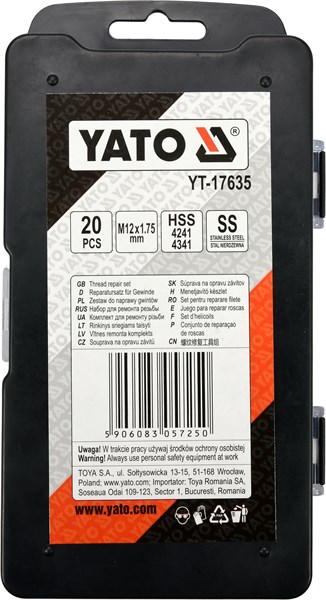 Gängverktygssats M12x1,75, Universal Yato