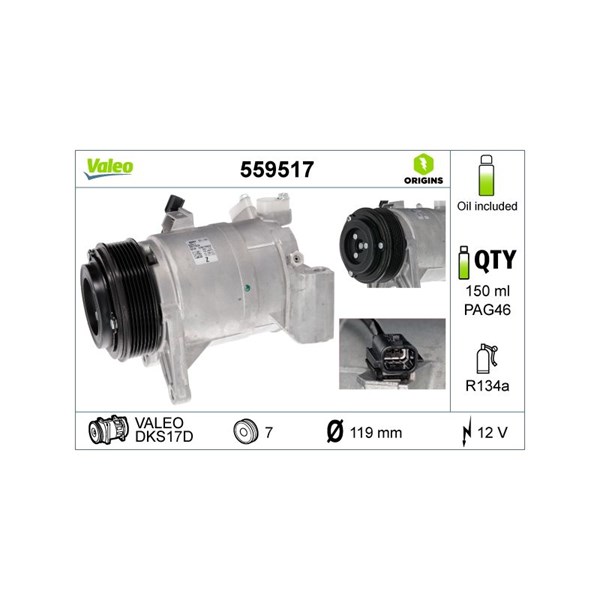 Kompressor, klimatanläggning 12V Valeo 559517 VALEO