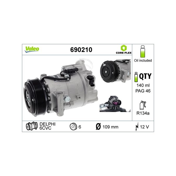 Kompressor, klimatanläggning 12V Valeo 690210 VALEO Kompressor, klimatanläggning 12V Valeo 690210 VALEO