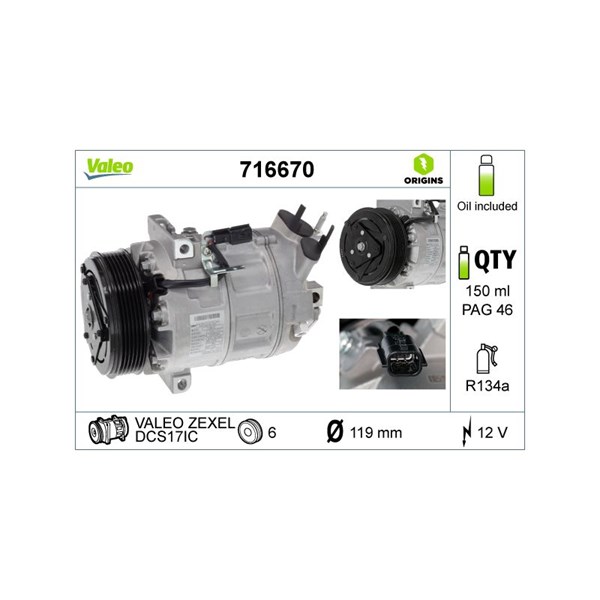 Kompressor, klimatanläggning 12V Valeo 716670 VALEO