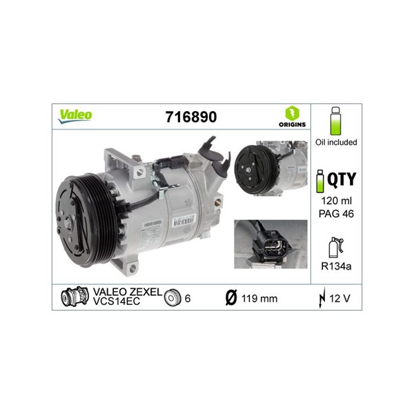 Kompressor, klimatanläggning 12V Valeo 716890 VALEO