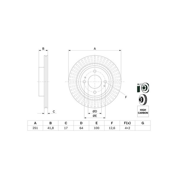 Bromsskiva Ventilerad, Framaxel Bosch 0 986 479 F14 BOSCH