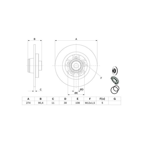 Bromsskiva Solid, Bakaxel Bosch 0 986 479 F30 BOSCH