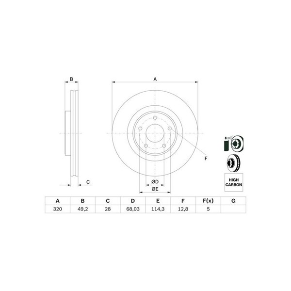 Bromsskiva Ventilerad, Framaxel Bosch 0 986 479 F33 BOSCH