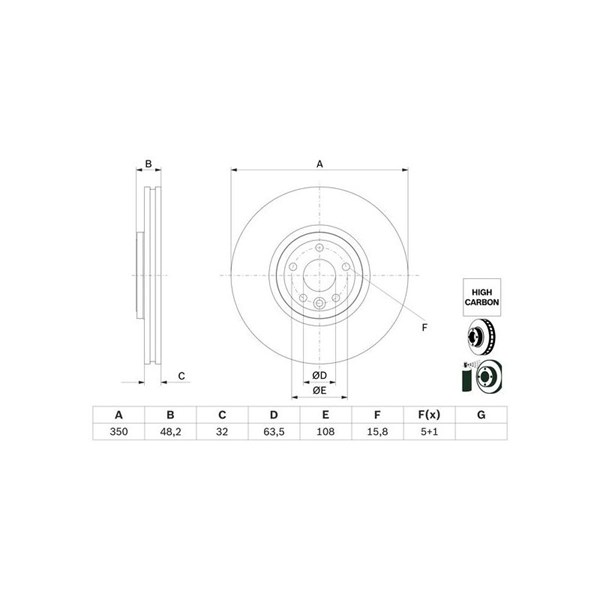 Bromsskiva Ventilerad, Framaxel Bosch 0 986 479 G33 BOSCH
