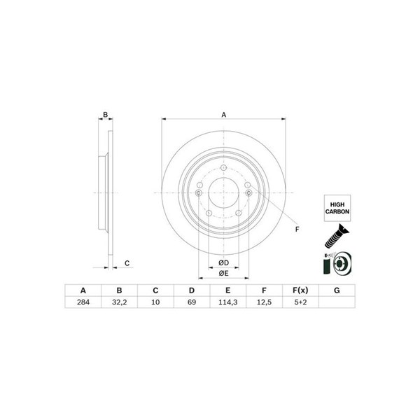 Bromsskiva Solid, Bakaxel Bosch 0 986 479 G77 BOSCH