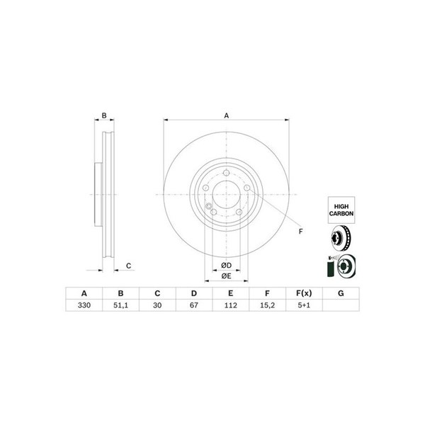 Bromsskiva Ventilerad, Framaxel Bosch 0 986 479 H34 BOSCH
