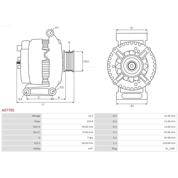 Generator 12V 210A As-pl A0770S AS-PL Generator 12V 210A As-pl A0770S AS-PL