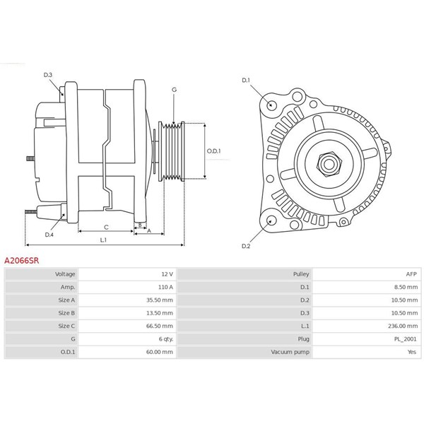 Generator 12V 110A As-pl A2066SR AS-PL Generator 12V 110A As-pl A2066SR AS-PL