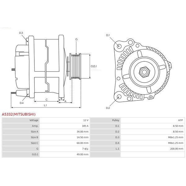 Generator 12V 185A As-pl A5332(MITSUBISHI) AS-PL