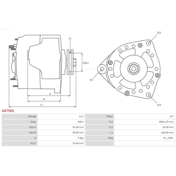 Generator 12V 100A As-pl A6756S AS-PL