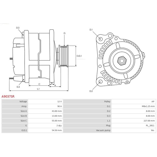 Generator 12V 90A As-pl A9037SR AS-PL