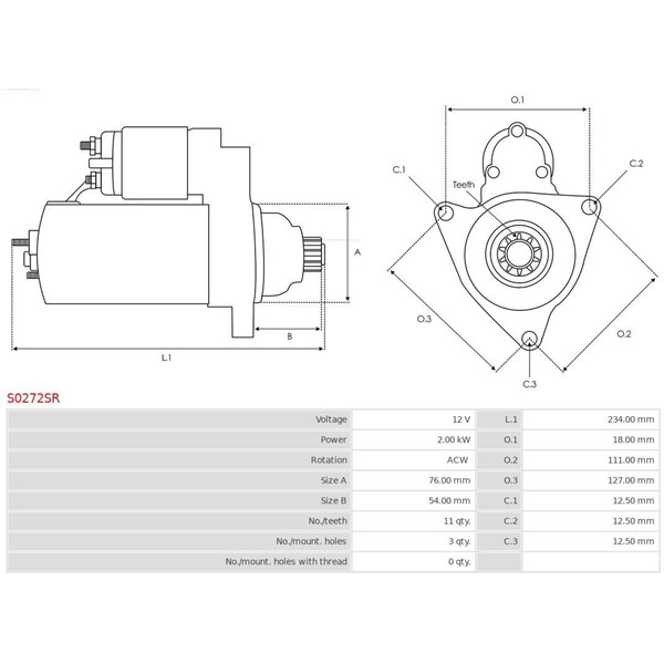 Startmotor 12V As-pl S0272SR AS-PL
