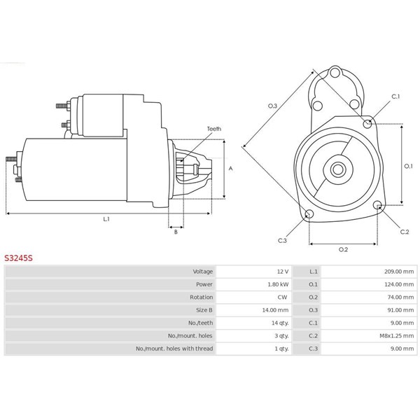 Startmotor 12V As-pl S3245S AS-PL Startmotor 12V As-pl S3245S AS-PL